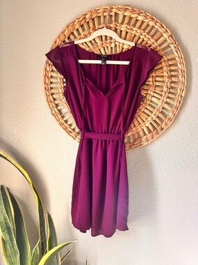 Forever 21 Deep Magenta Cap-Sleeve Belted Mini Dress